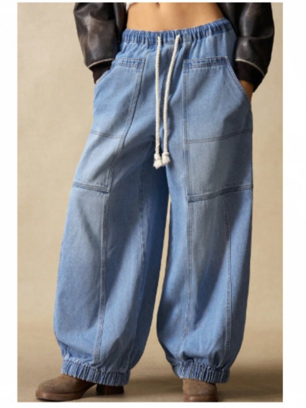 NEW 2026 Blue Balloon drawstring Wide Leg Jeans XL-14